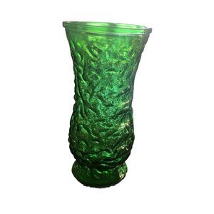 Vintage Hoosier Glass‎ Vase - Emerald Green Crinkle Pattern 8.5 Inches Long